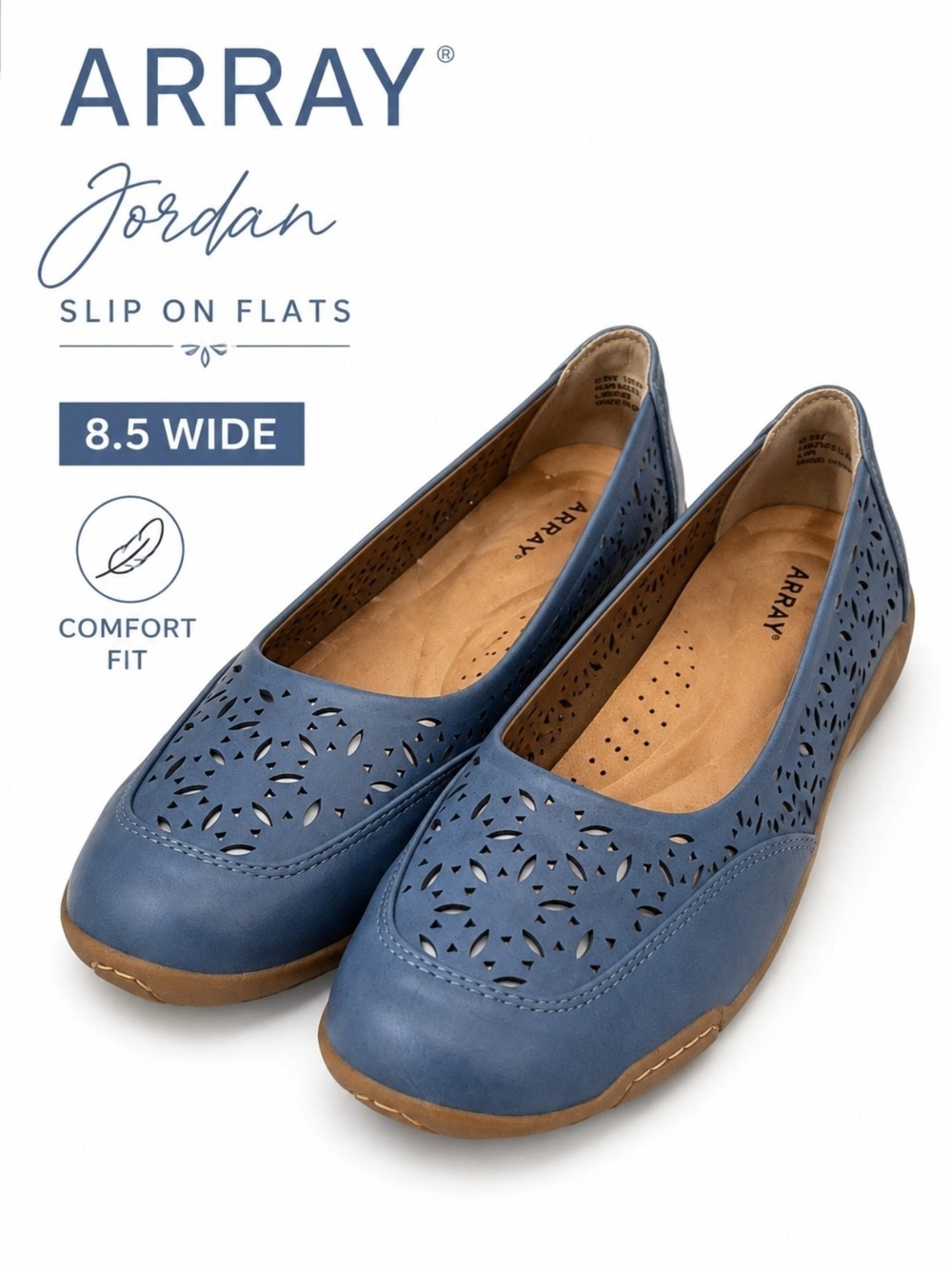 NIB ARRAY Jordan Denim Blue Slip-On Flats Size 8.5 Wide